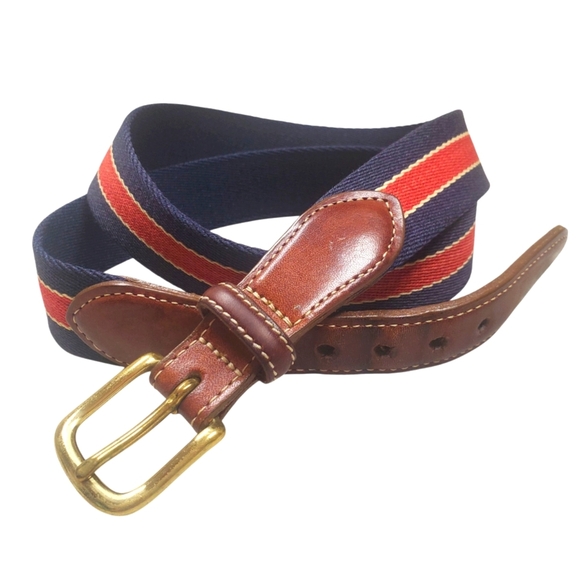 Lands' End Canvas & Leather Belt. Red and Blue. 36" - Picture 1 of 9